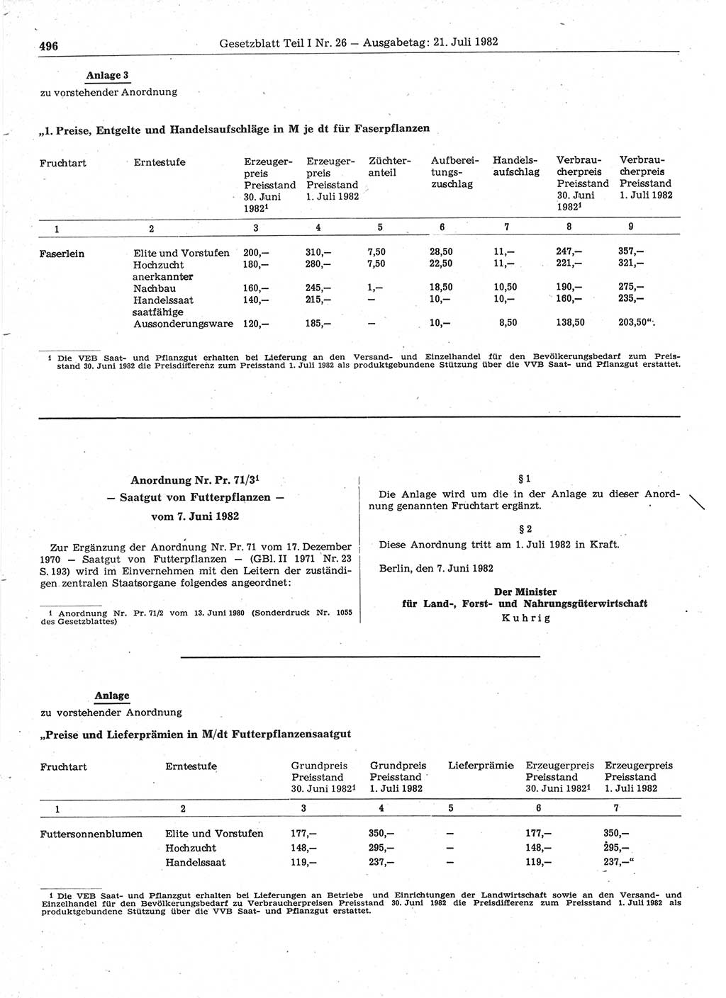Gesetzblatt (GBl.) der Deutschen Demokratischen Republik (DDR) Teil Ⅰ 1982, Seite 496 (GBl. DDR Ⅰ 1982, S. 496)