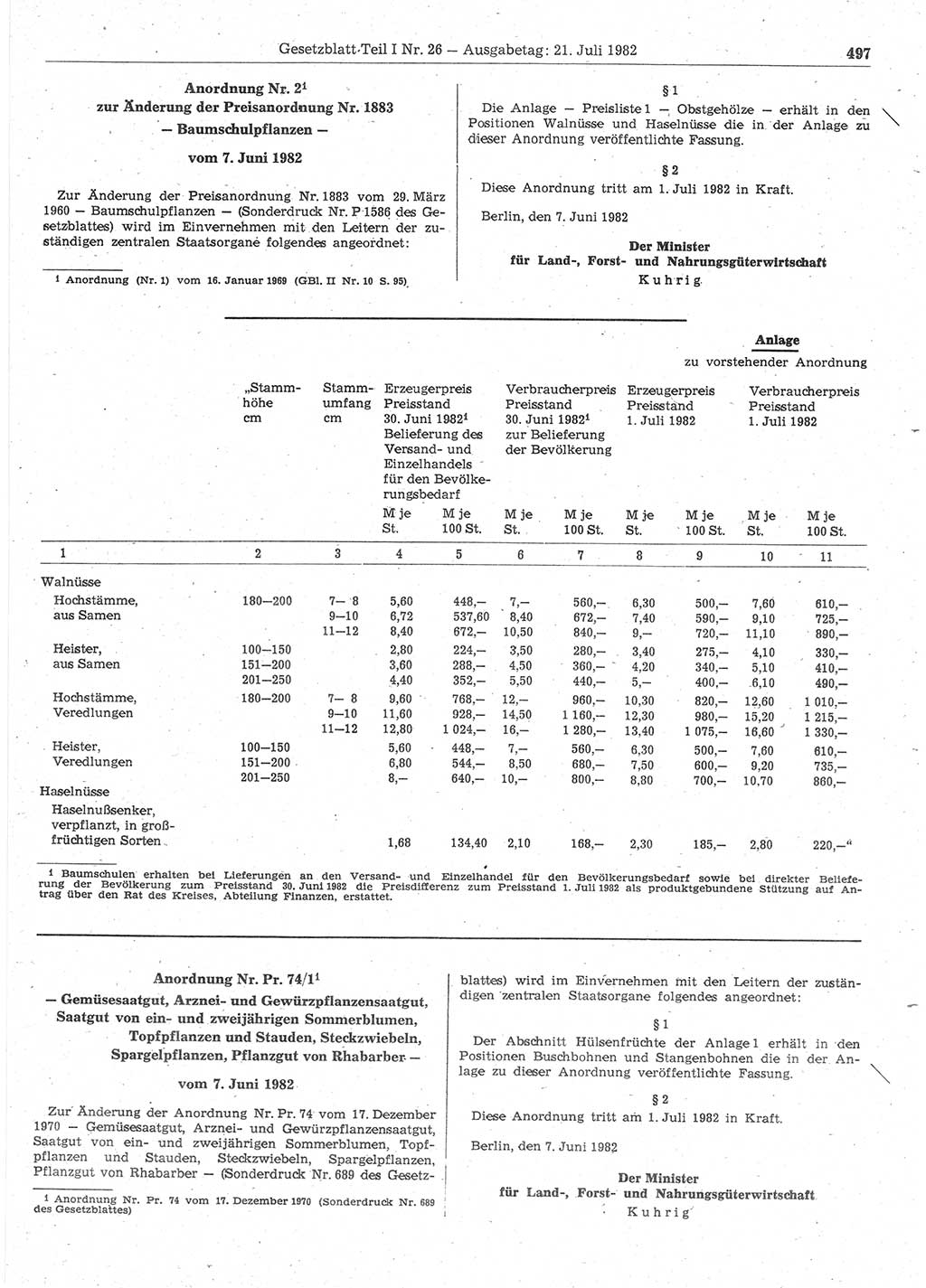 Gesetzblatt (GBl.) der Deutschen Demokratischen Republik (DDR) Teil Ⅰ 1982, Seite 497 (GBl. DDR Ⅰ 1982, S. 497)