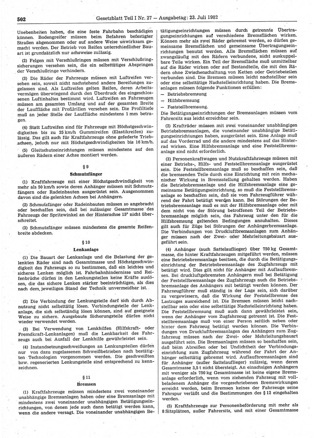 Gesetzblatt (GBl.) der Deutschen Demokratischen Republik (DDR) Teil Ⅰ 1982, Seite 502 (GBl. DDR Ⅰ 1982, S. 502)
