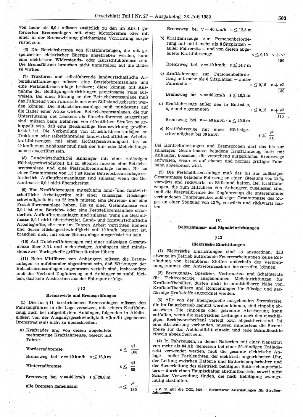 Gesetzblatt (GBl.) der Deutschen Demokratischen Republik (DDR) Teil Ⅰ 1982, Seite 503 (GBl. DDR Ⅰ 1982, S. 503)