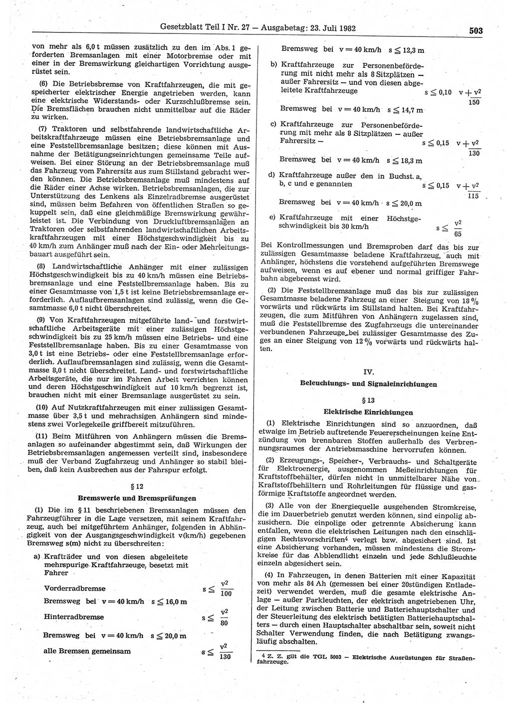 Gesetzblatt (GBl.) der Deutschen Demokratischen Republik (DDR) Teil Ⅰ 1982, Seite 503 (GBl. DDR Ⅰ 1982, S. 503)