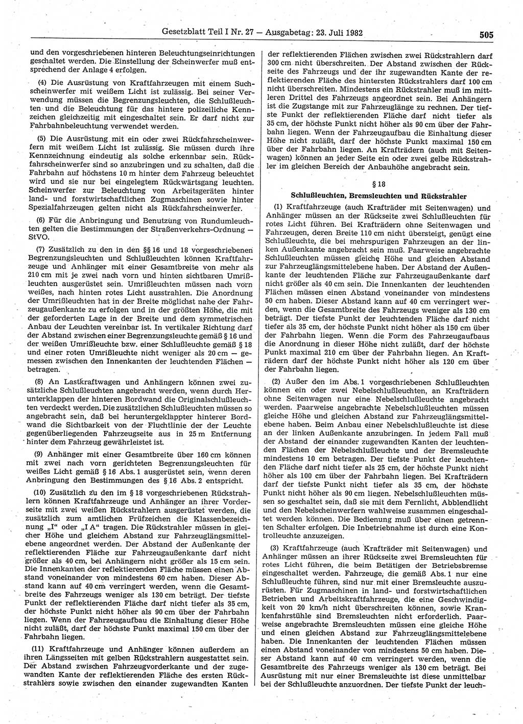 Gesetzblatt (GBl.) der Deutschen Demokratischen Republik (DDR) Teil Ⅰ 1982, Seite 505 (GBl. DDR Ⅰ 1982, S. 505)