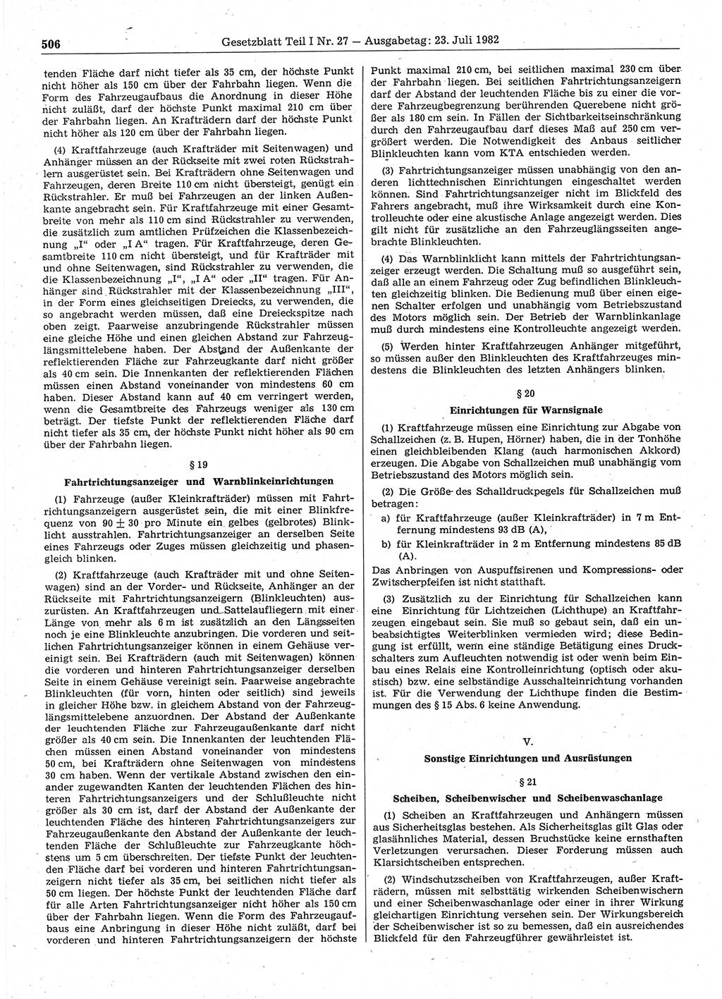 Gesetzblatt (GBl.) der Deutschen Demokratischen Republik (DDR) Teil Ⅰ 1982, Seite 506 (GBl. DDR Ⅰ 1982, S. 506)