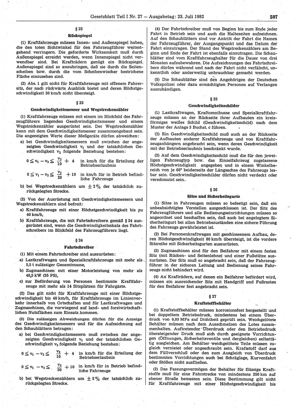 Gesetzblatt (GBl.) der Deutschen Demokratischen Republik (DDR) Teil Ⅰ 1982, Seite 507 (GBl. DDR Ⅰ 1982, S. 507)