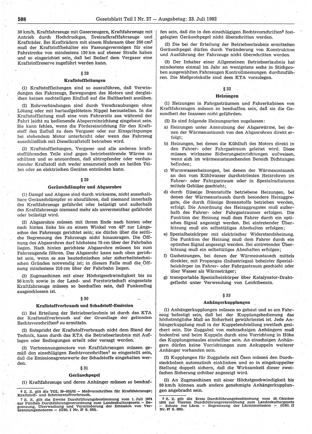 Gesetzblatt (GBl.) der Deutschen Demokratischen Republik (DDR) Teil Ⅰ 1982, Seite 508 (GBl. DDR Ⅰ 1982, S. 508)