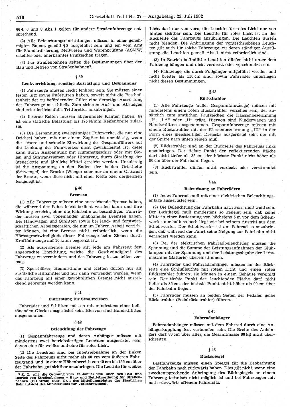 Gesetzblatt (GBl.) der Deutschen Demokratischen Republik (DDR) Teil Ⅰ 1982, Seite 510 (GBl. DDR Ⅰ 1982, S. 510)