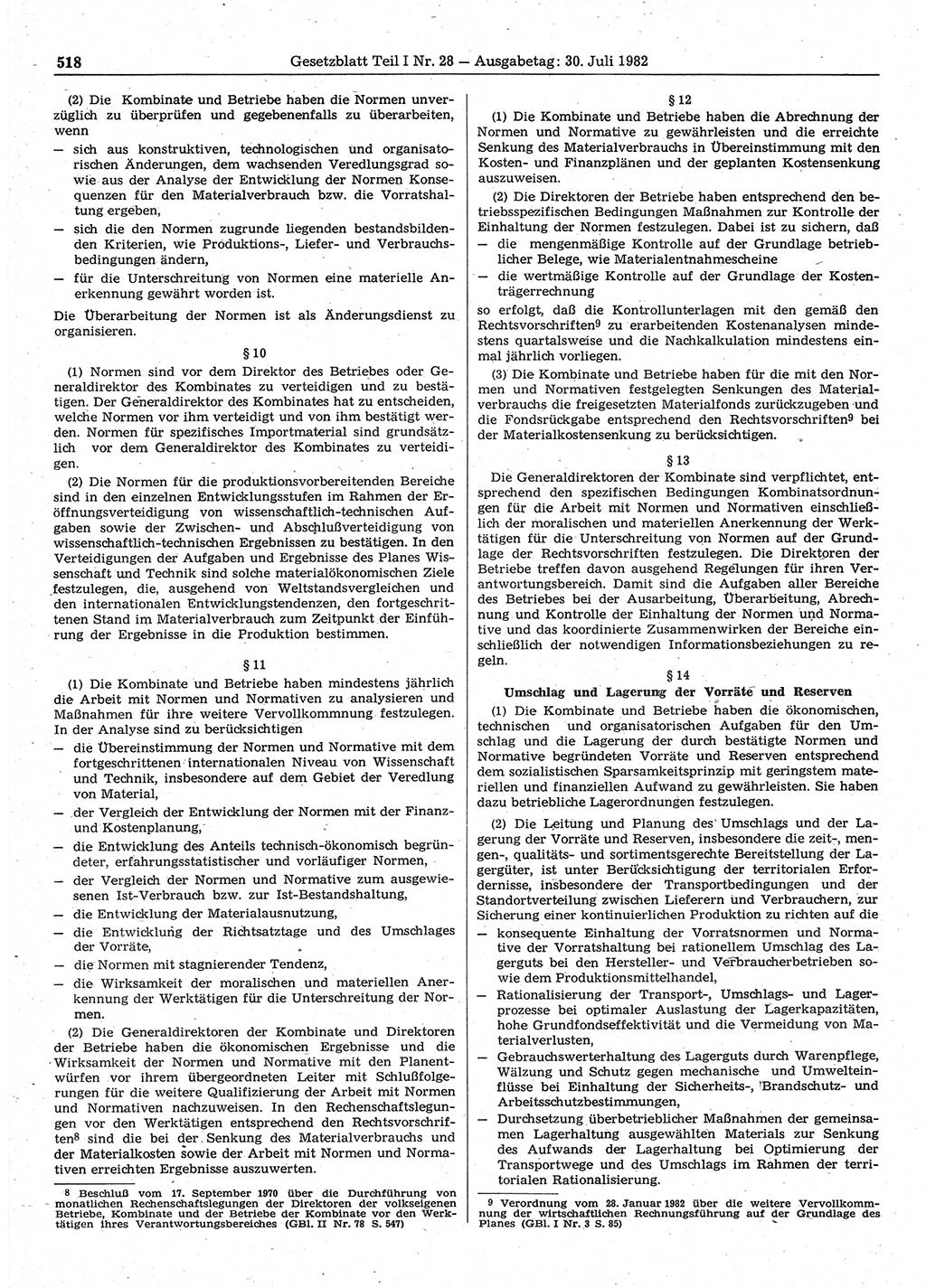 Gesetzblatt (GBl.) der Deutschen Demokratischen Republik (DDR) Teil Ⅰ 1982, Seite 518 (GBl. DDR Ⅰ 1982, S. 518)