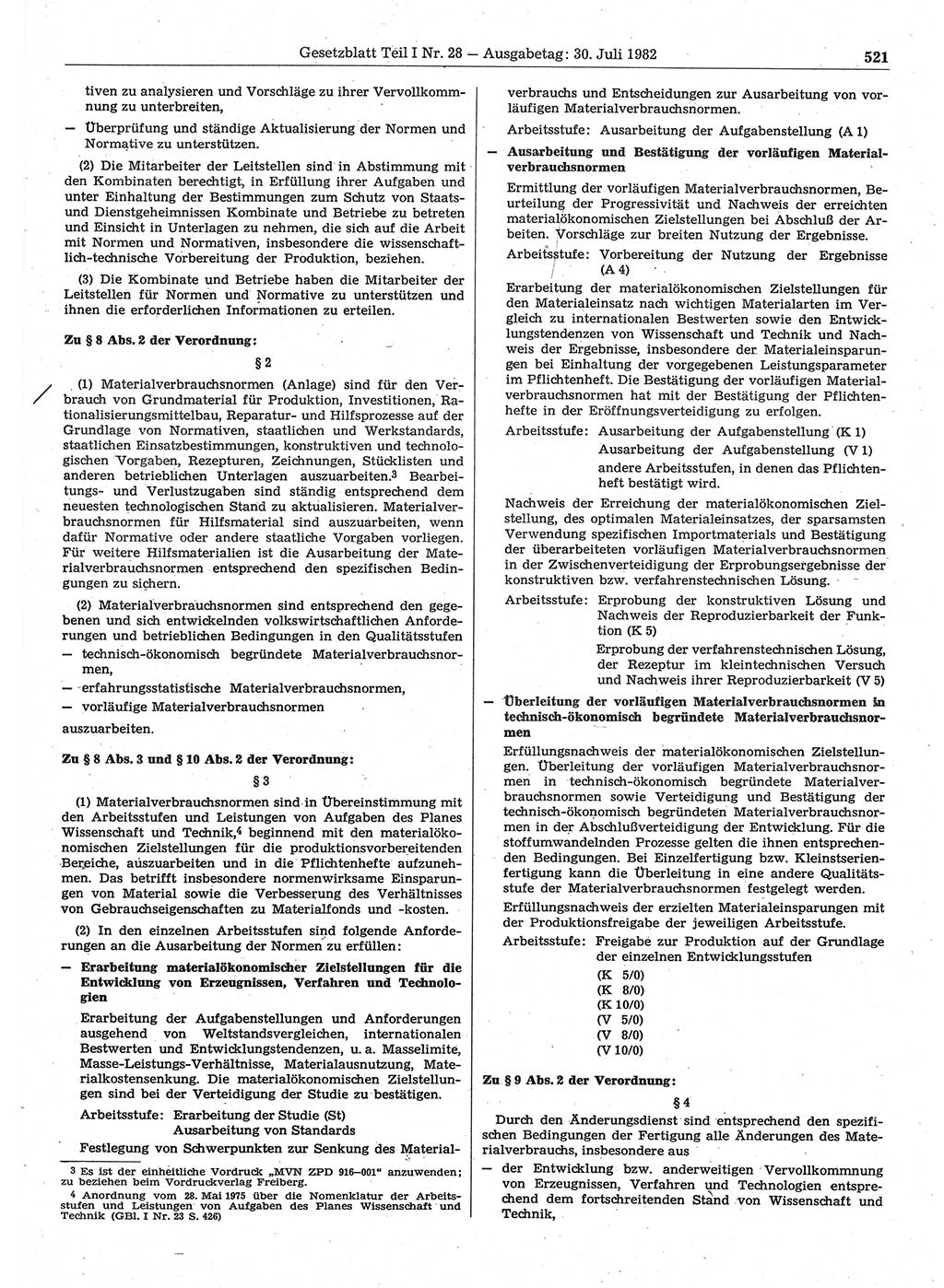 Gesetzblatt (GBl.) der Deutschen Demokratischen Republik (DDR) Teil Ⅰ 1982, Seite 521 (GBl. DDR Ⅰ 1982, S. 521)