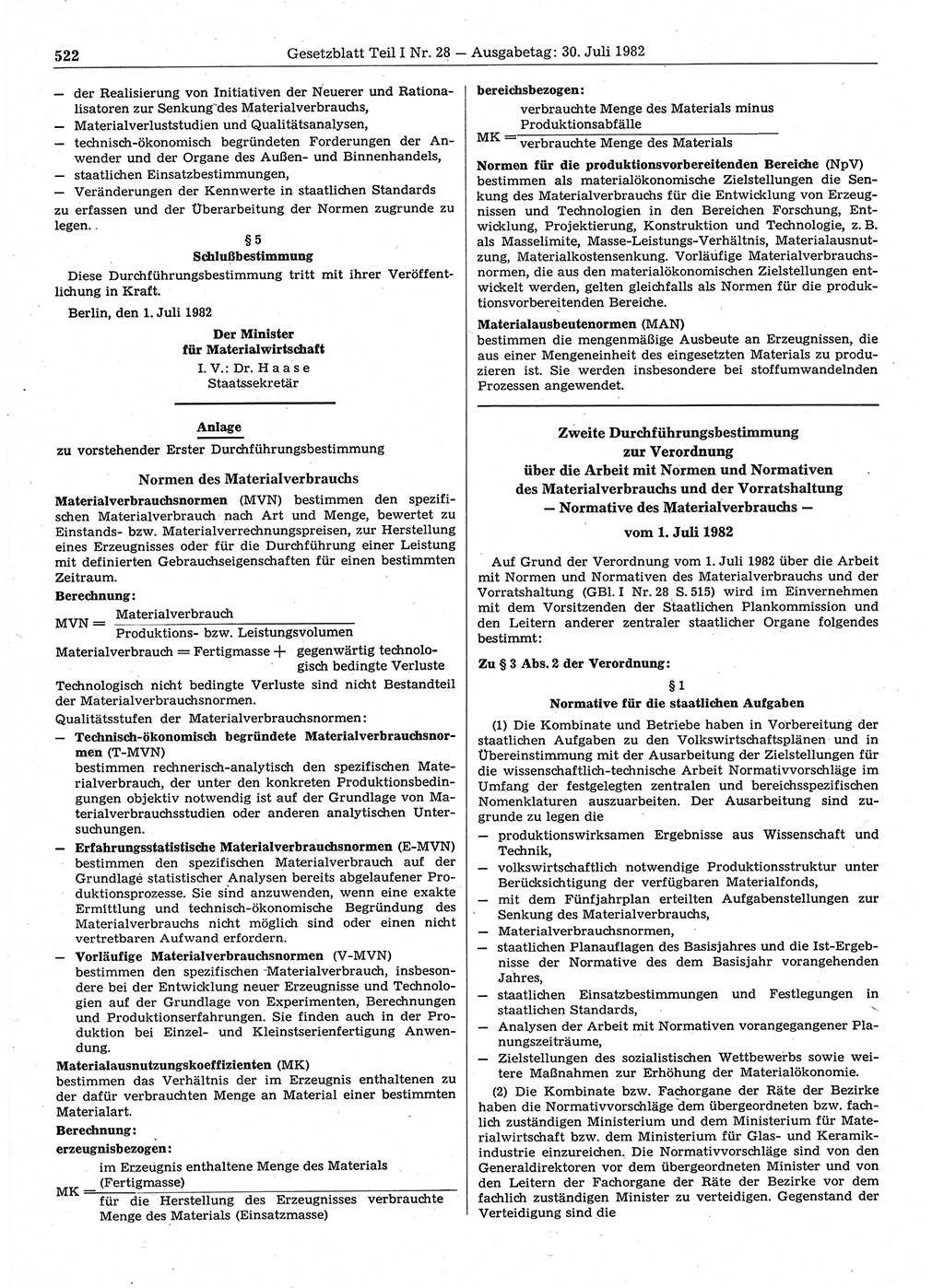 Gesetzblatt (GBl.) der Deutschen Demokratischen Republik (DDR) Teil Ⅰ 1982, Seite 522 (GBl. DDR Ⅰ 1982, S. 522)