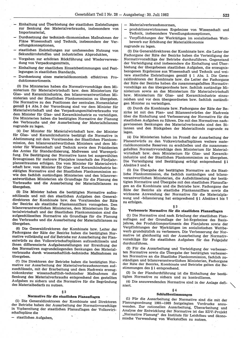 Gesetzblatt (GBl.) der Deutschen Demokratischen Republik (DDR) Teil Ⅰ 1982, Seite 523 (GBl. DDR Ⅰ 1982, S. 523)