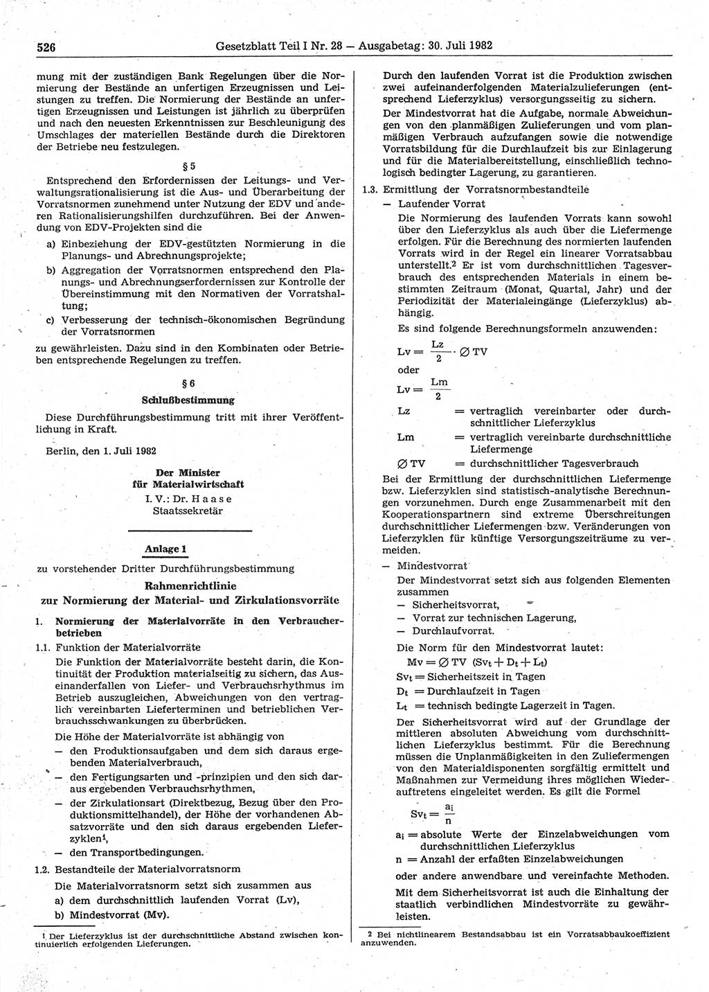 Gesetzblatt (GBl.) der Deutschen Demokratischen Republik (DDR) Teil Ⅰ 1982, Seite 526 (GBl. DDR Ⅰ 1982, S. 526)