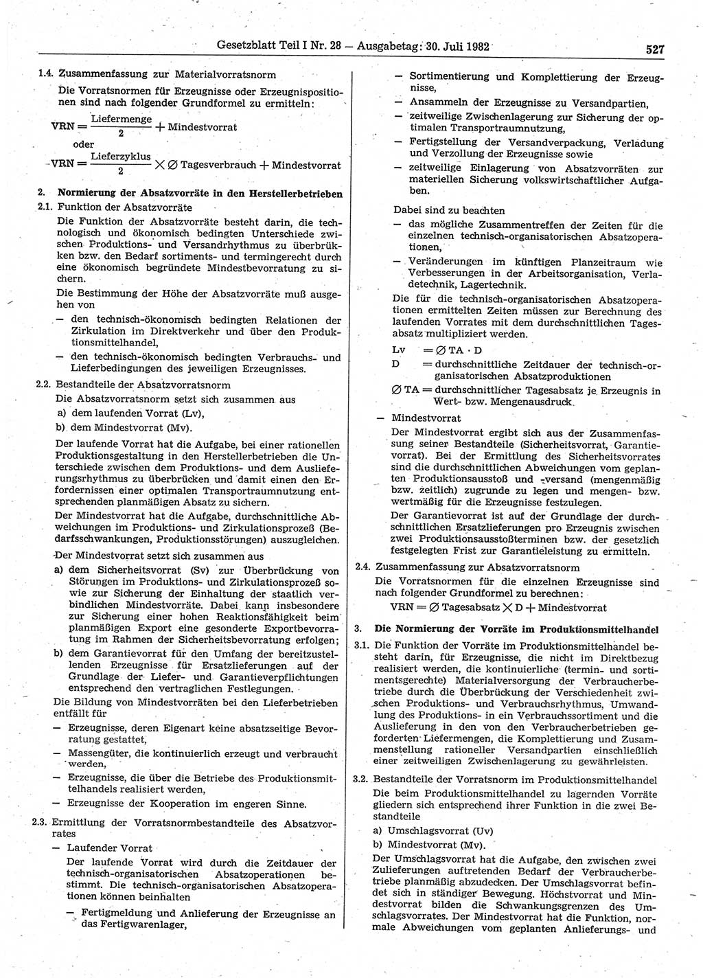 Gesetzblatt (GBl.) der Deutschen Demokratischen Republik (DDR) Teil Ⅰ 1982, Seite 527 (GBl. DDR Ⅰ 1982, S. 527)