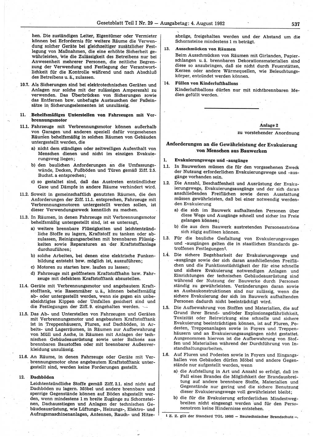 Gesetzblatt (GBl.) der Deutschen Demokratischen Republik (DDR) Teil Ⅰ 1982, Seite 537 (GBl. DDR Ⅰ 1982, S. 537)