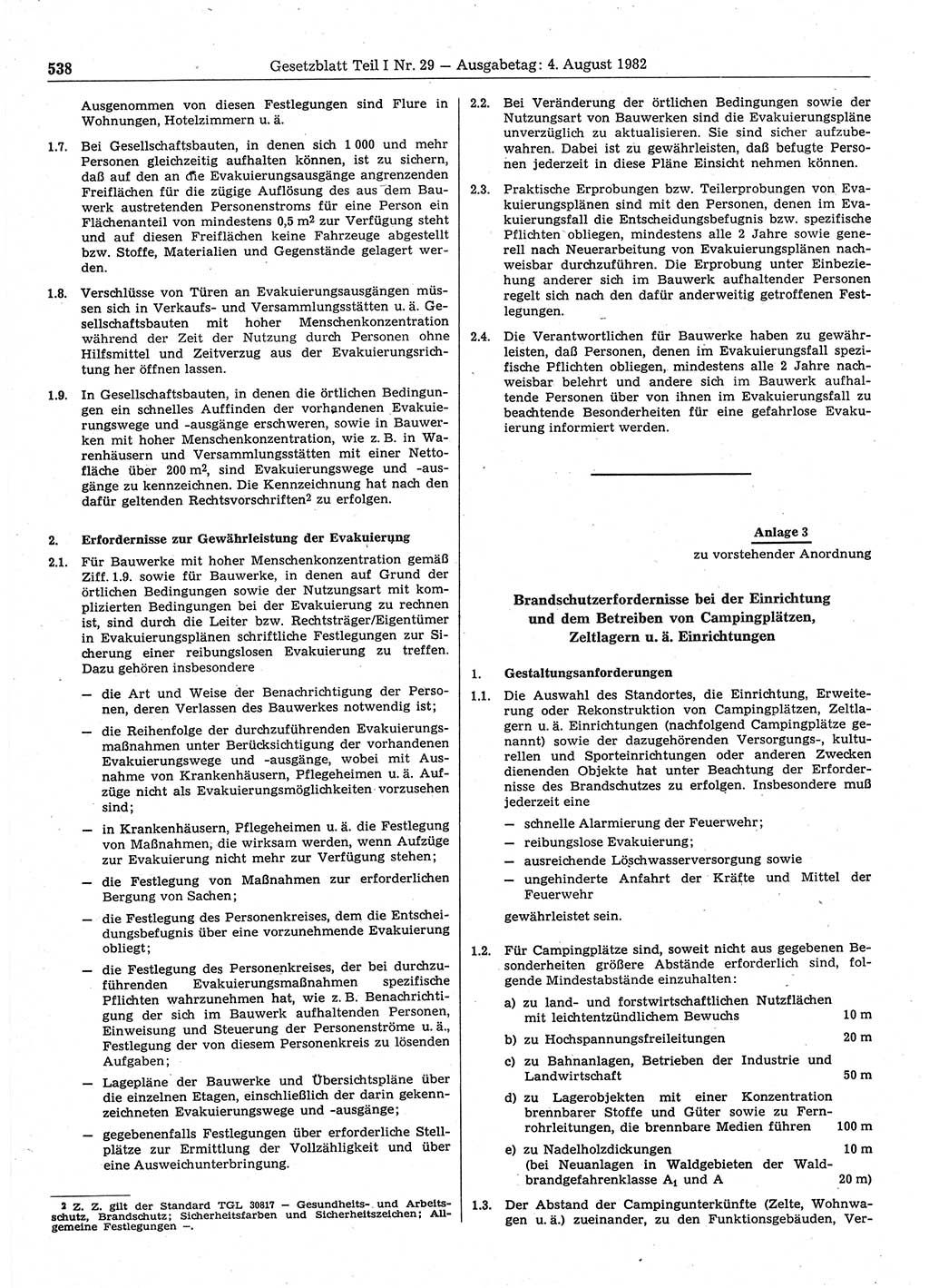 Gesetzblatt (GBl.) der Deutschen Demokratischen Republik (DDR) Teil Ⅰ 1982, Seite 538 (GBl. DDR Ⅰ 1982, S. 538)