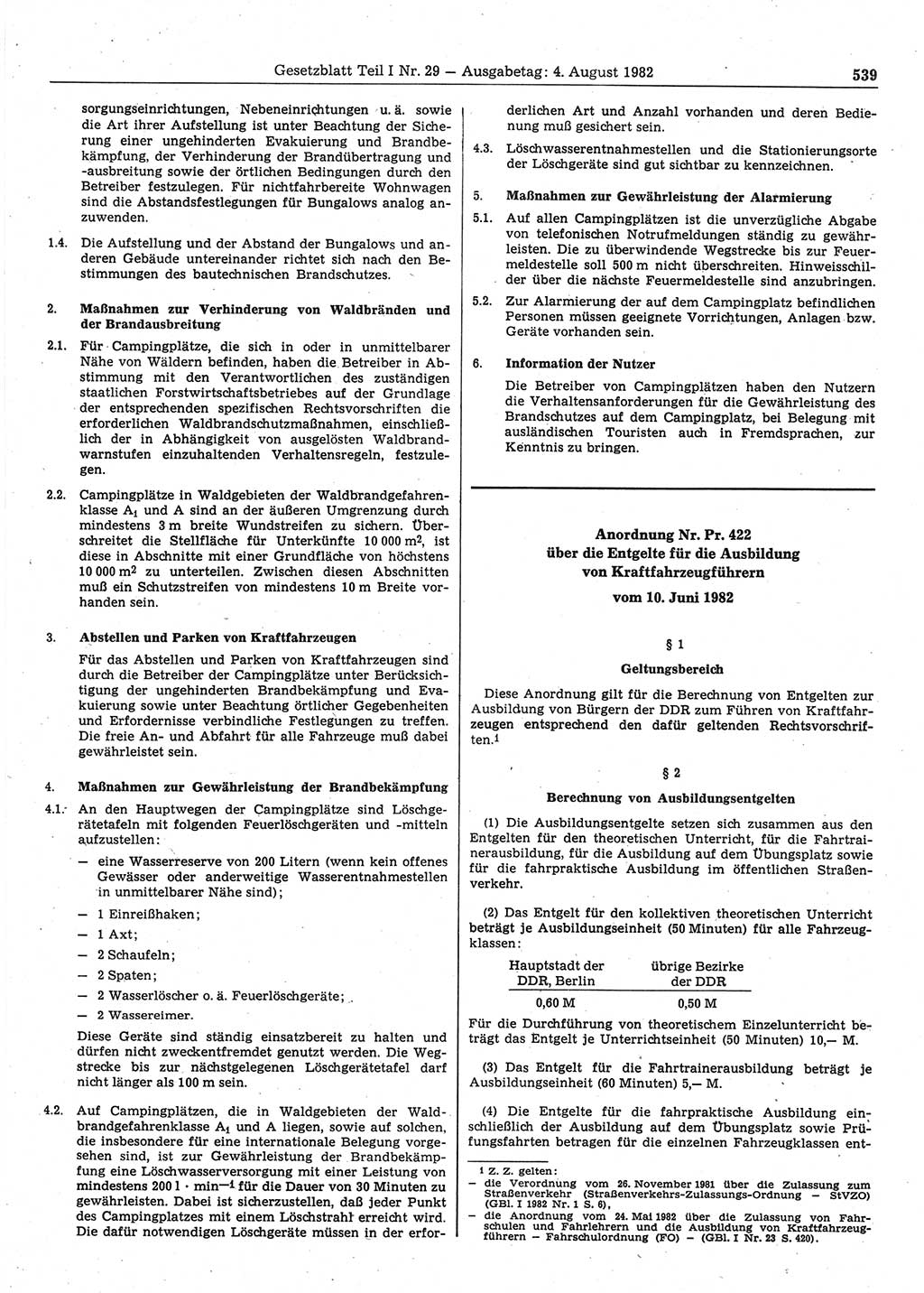 Gesetzblatt (GBl.) der Deutschen Demokratischen Republik (DDR) Teil Ⅰ 1982, Seite 539 (GBl. DDR Ⅰ 1982, S. 539)