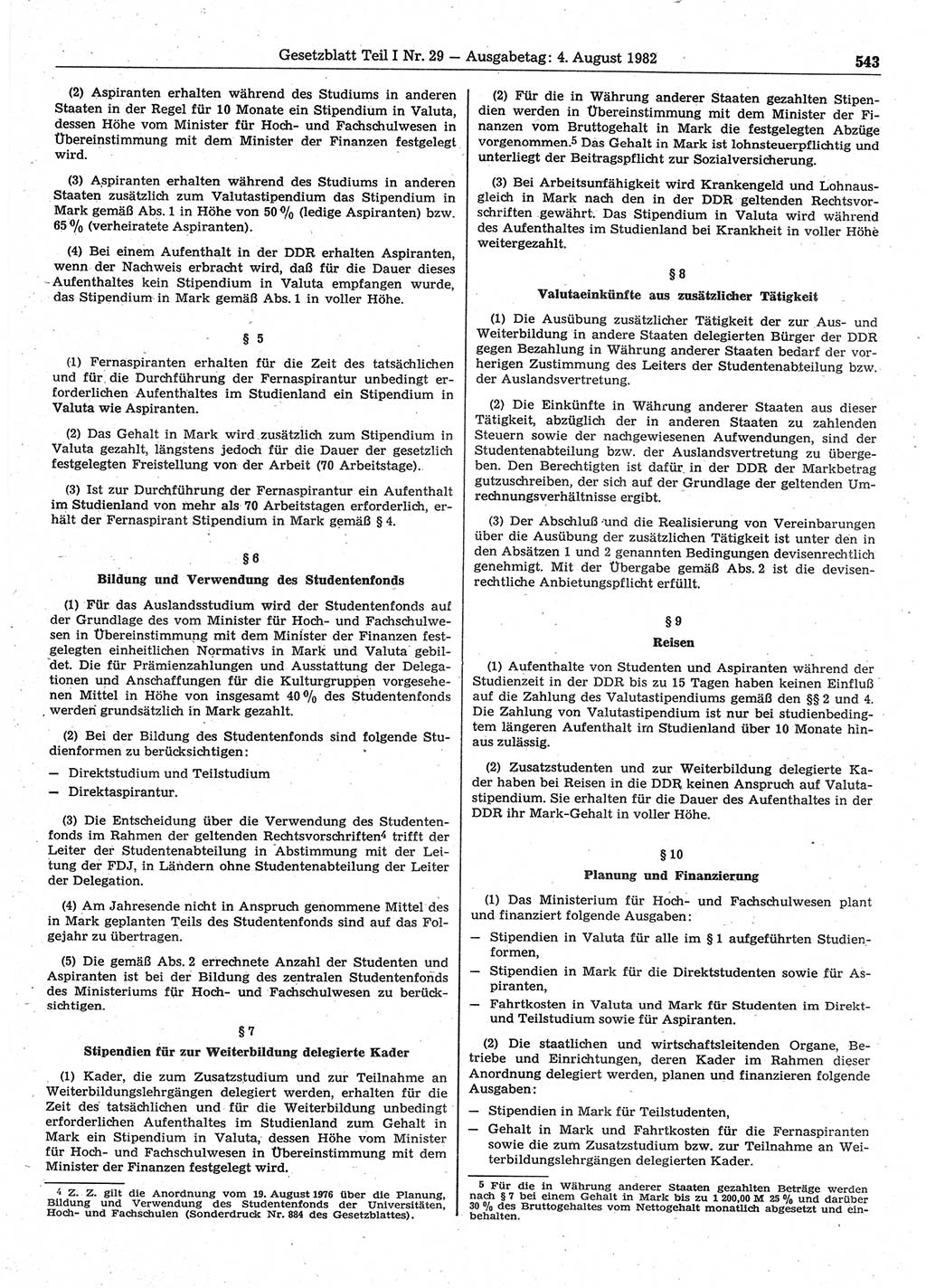 Gesetzblatt (GBl.) der Deutschen Demokratischen Republik (DDR) Teil Ⅰ 1982, Seite 543 (GBl. DDR Ⅰ 1982, S. 543)