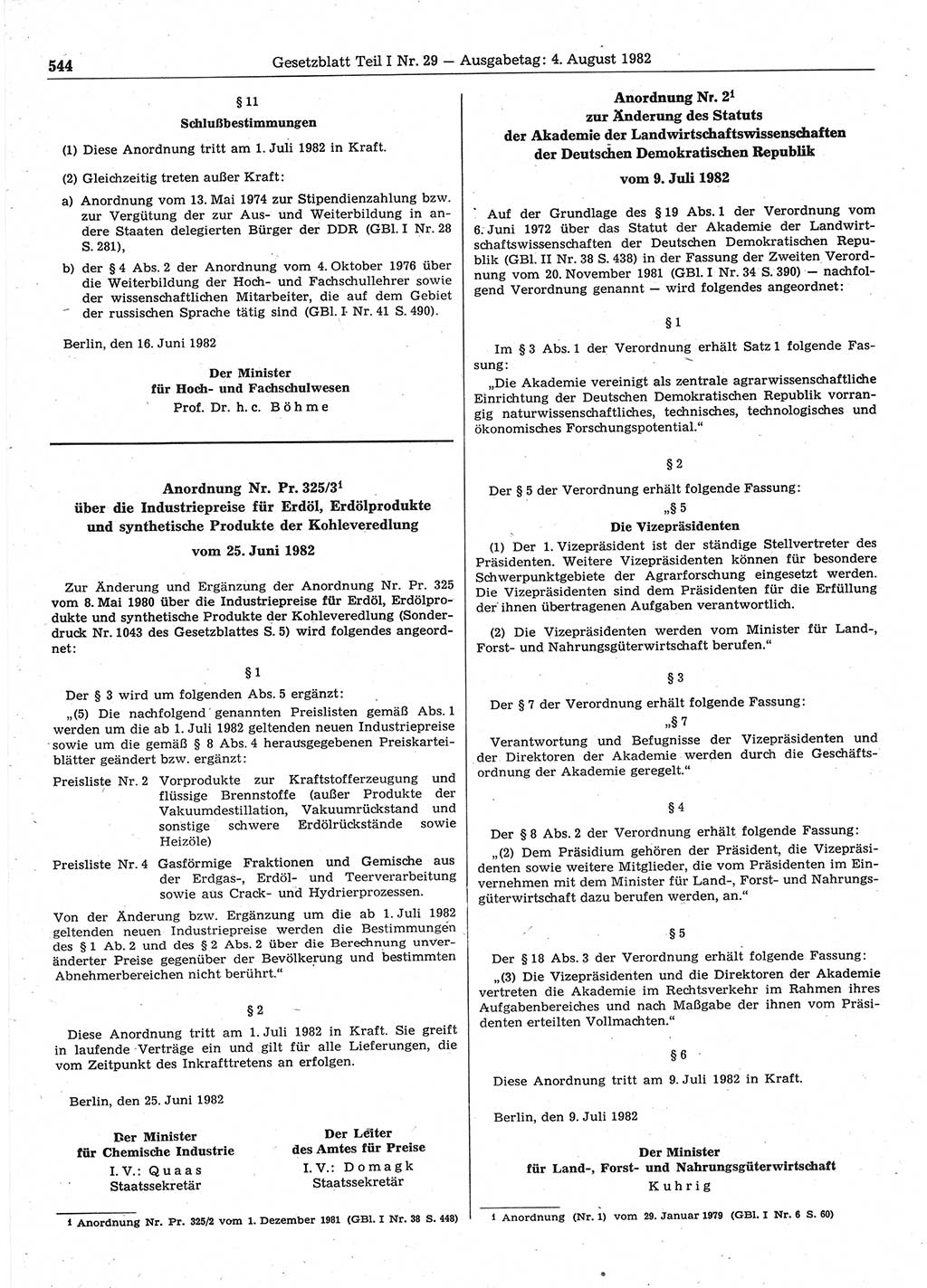 Gesetzblatt (GBl.) der Deutschen Demokratischen Republik (DDR) Teil Ⅰ 1982, Seite 544 (GBl. DDR Ⅰ 1982, S. 544)