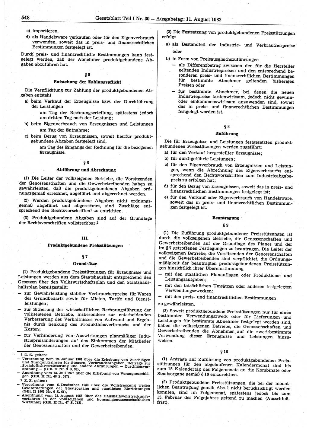 Gesetzblatt (GBl.) der Deutschen Demokratischen Republik (DDR) Teil Ⅰ 1982, Seite 548 (GBl. DDR Ⅰ 1982, S. 548)