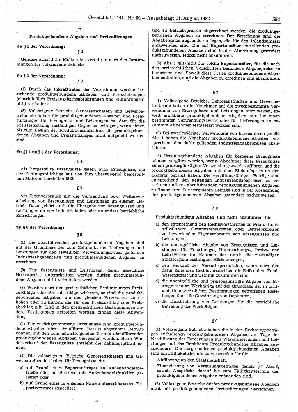 Gesetzblatt (GBl.) der Deutschen Demokratischen Republik (DDR) Teil Ⅰ 1982, Seite 551 (GBl. DDR Ⅰ 1982, S. 551)