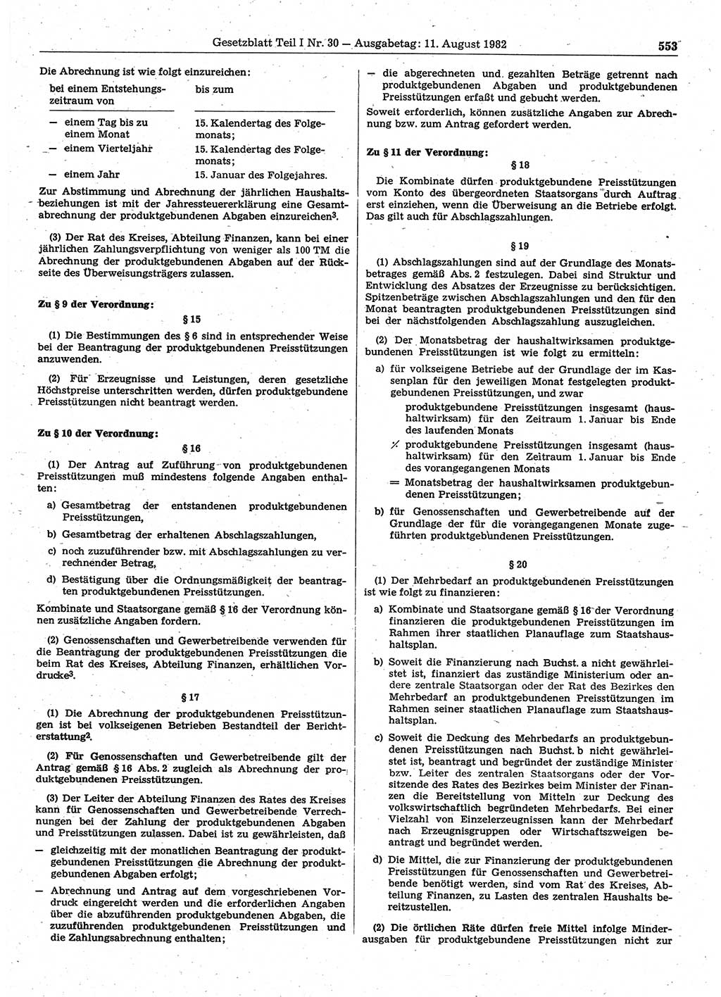 Gesetzblatt (GBl.) der Deutschen Demokratischen Republik (DDR) Teil Ⅰ 1982, Seite 553 (GBl. DDR Ⅰ 1982, S. 553)