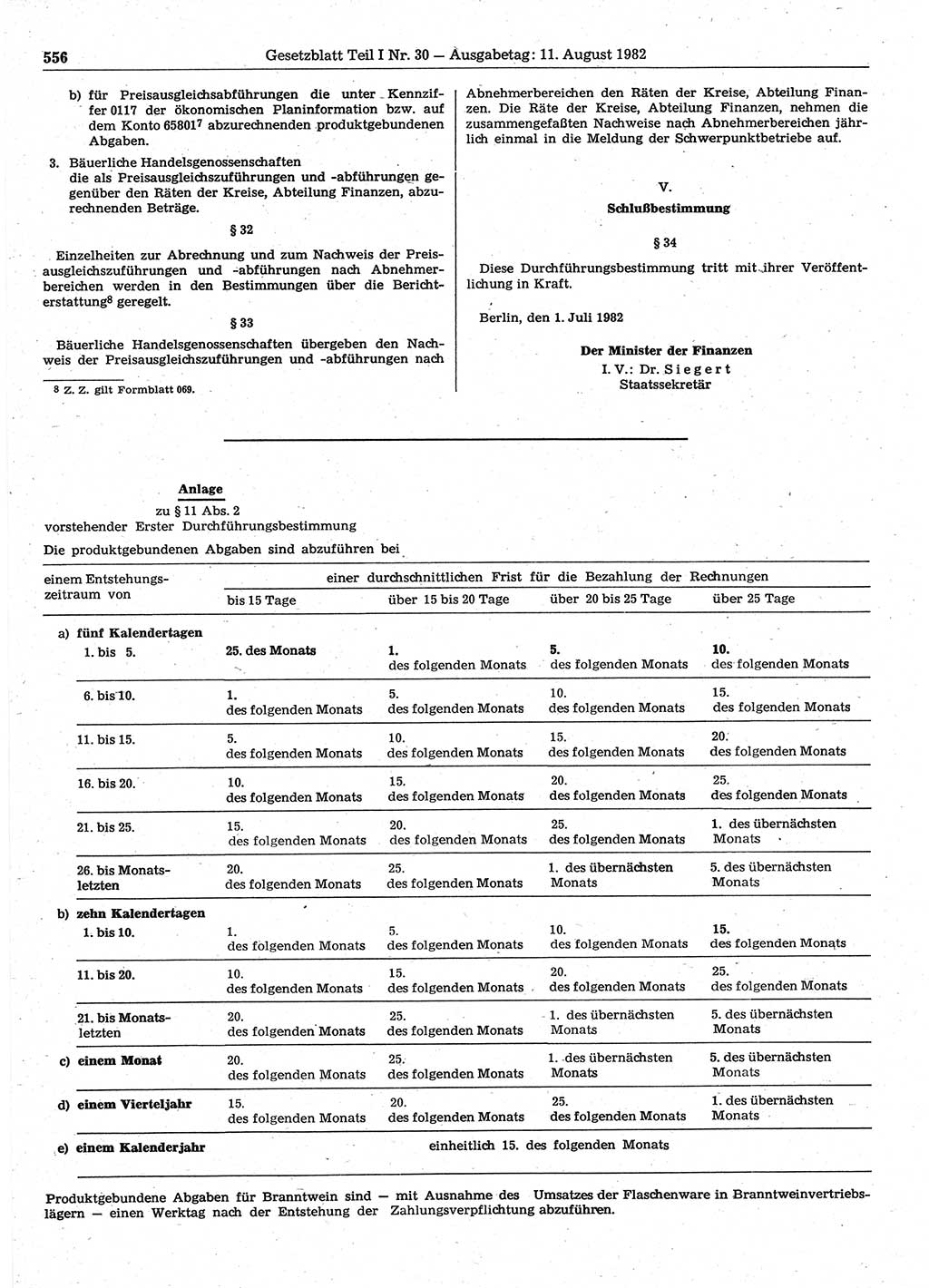 Gesetzblatt (GBl.) der Deutschen Demokratischen Republik (DDR) Teil Ⅰ 1982, Seite 556 (GBl. DDR Ⅰ 1982, S. 556)