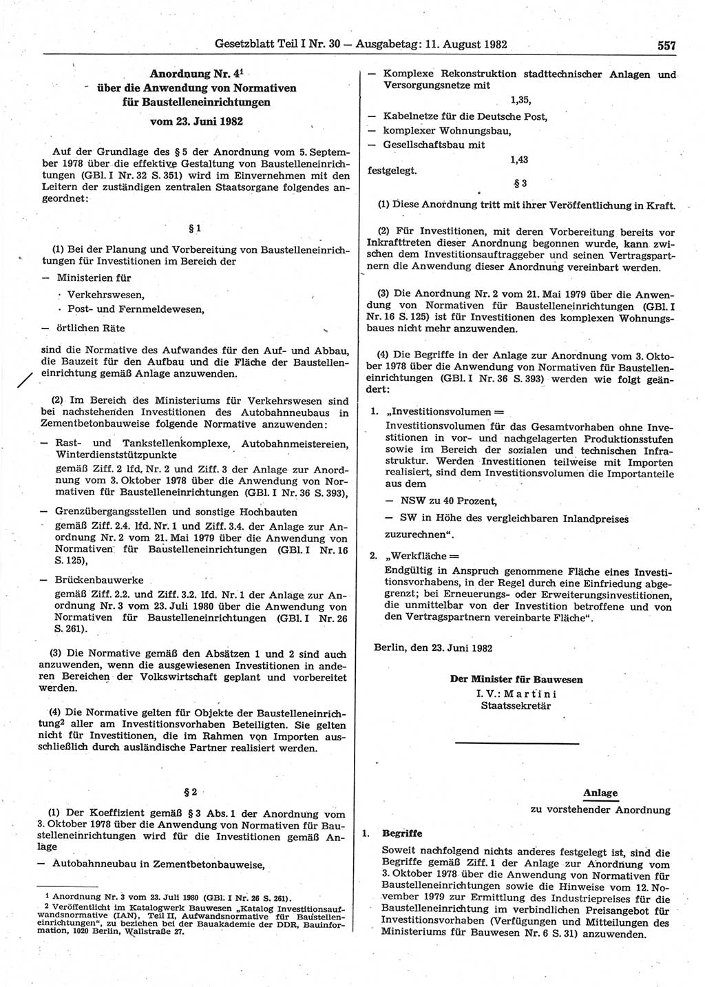 Gesetzblatt (GBl.) der Deutschen Demokratischen Republik (DDR) Teil Ⅰ 1982, Seite 557 (GBl. DDR Ⅰ 1982, S. 557)