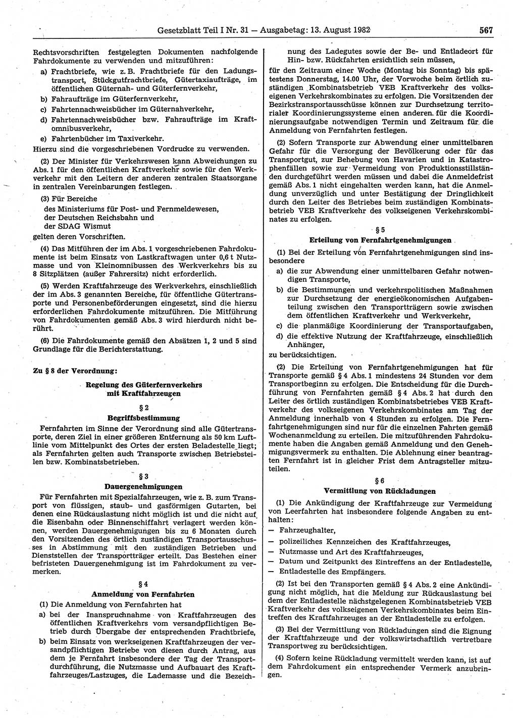 Gesetzblatt (GBl.) der Deutschen Demokratischen Republik (DDR) Teil Ⅰ 1982, Seite 567 (GBl. DDR Ⅰ 1982, S. 567)