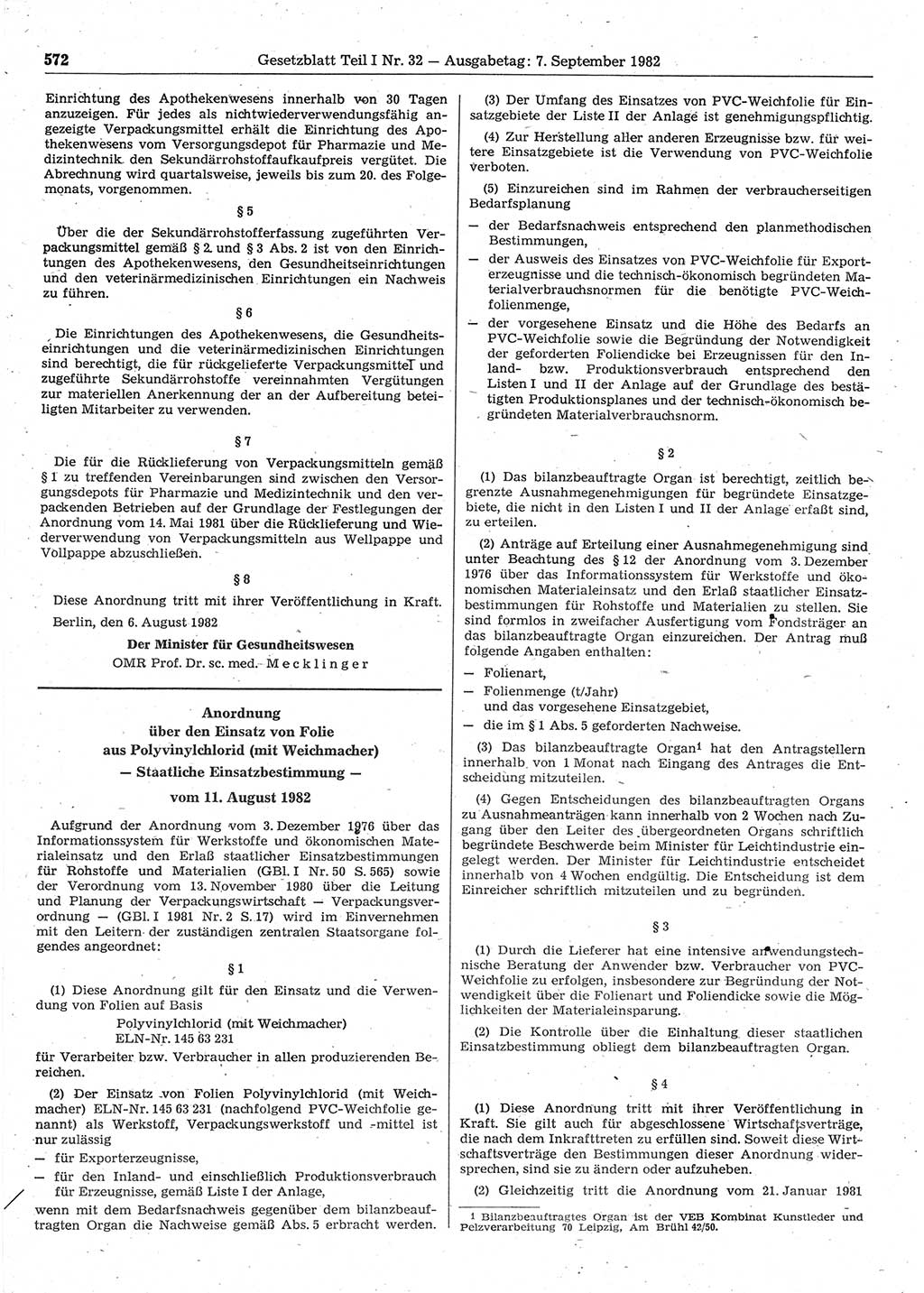 Gesetzblatt (GBl.) der Deutschen Demokratischen Republik (DDR) Teil Ⅰ 1982, Seite 572 (GBl. DDR Ⅰ 1982, S. 572)