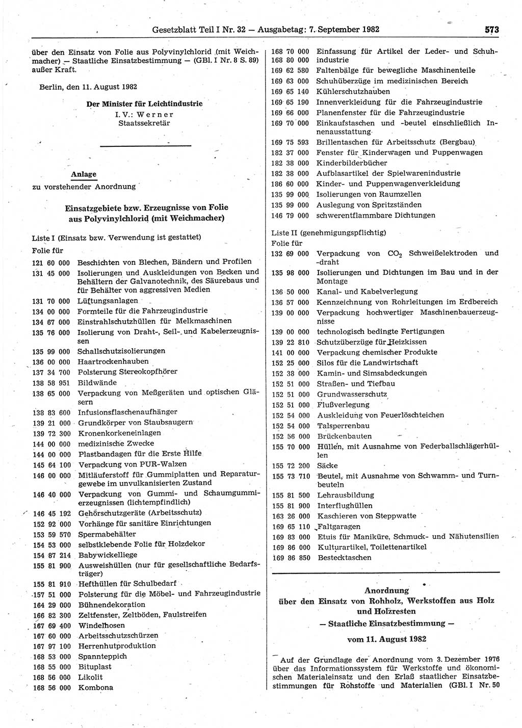 Gesetzblatt (GBl.) der Deutschen Demokratischen Republik (DDR) Teil Ⅰ 1982, Seite 573 (GBl. DDR Ⅰ 1982, S. 573)
