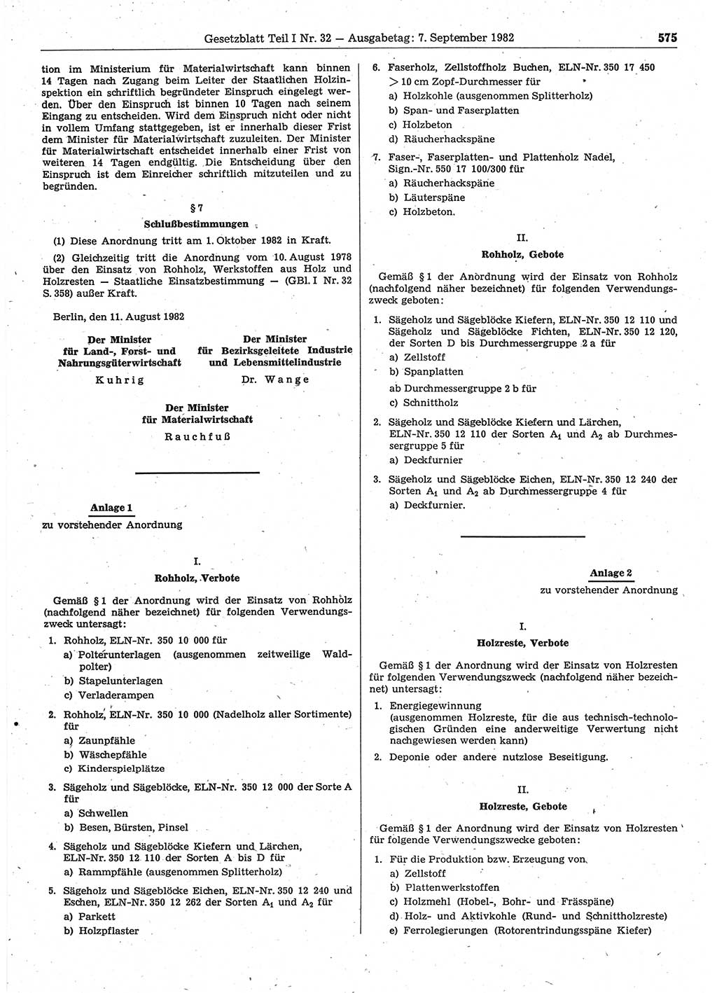 Gesetzblatt (GBl.) der Deutschen Demokratischen Republik (DDR) Teil Ⅰ 1982, Seite 575 (GBl. DDR Ⅰ 1982, S. 575)