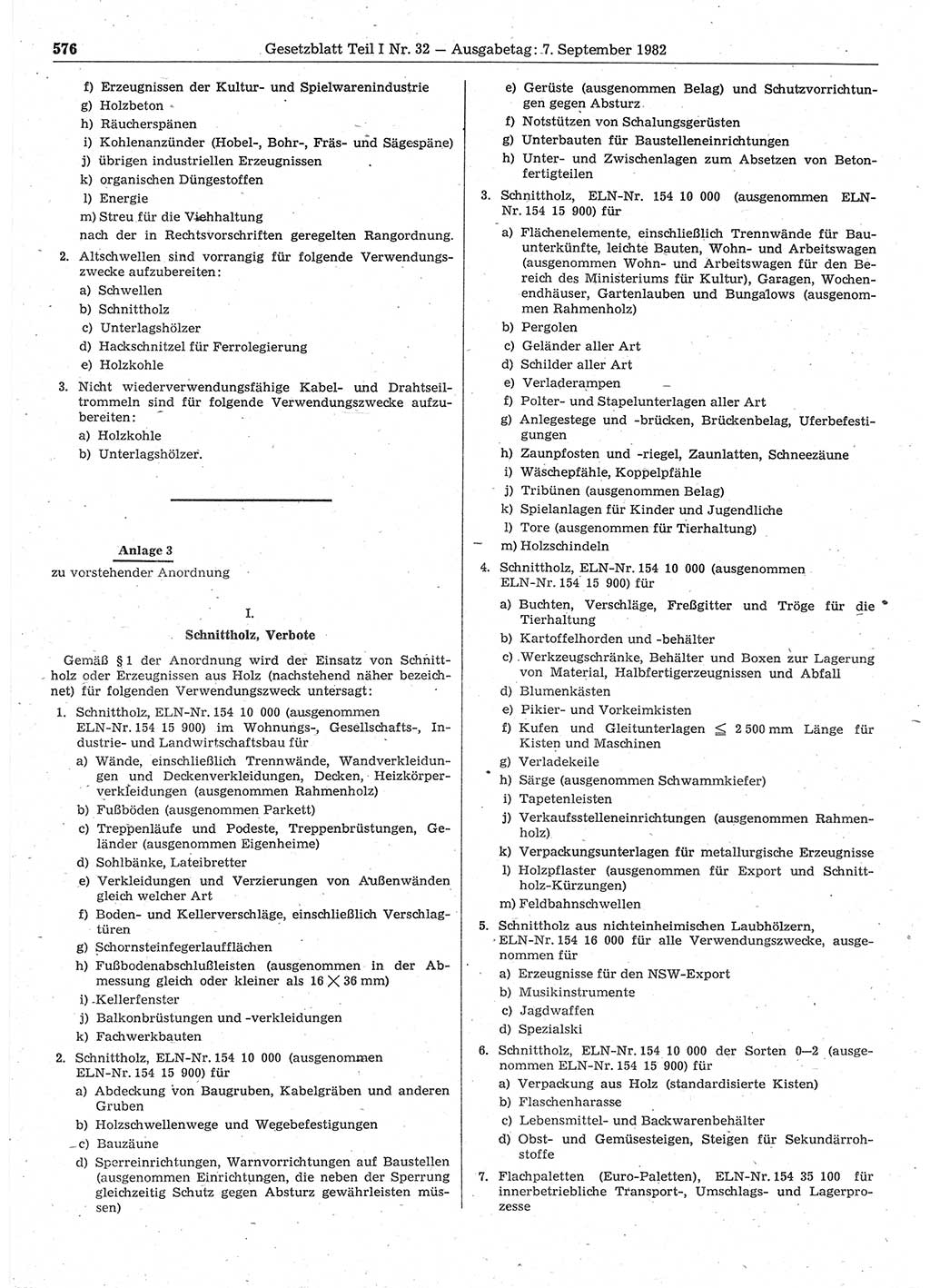 Gesetzblatt (GBl.) der Deutschen Demokratischen Republik (DDR) Teil Ⅰ 1982, Seite 576 (GBl. DDR Ⅰ 1982, S. 576)