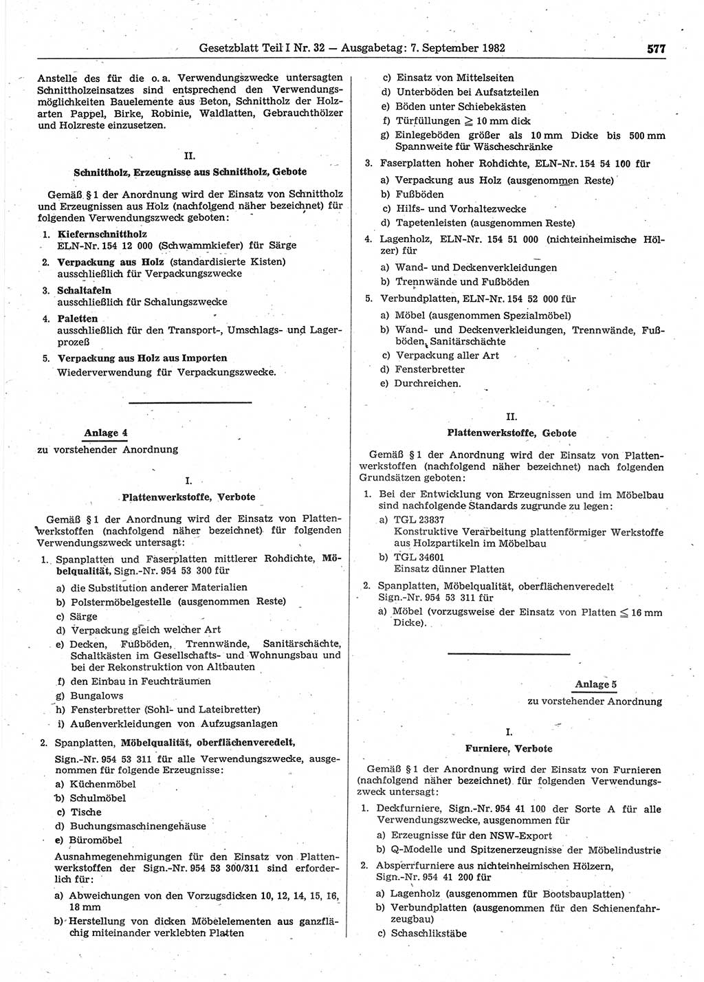 Gesetzblatt (GBl.) der Deutschen Demokratischen Republik (DDR) Teil Ⅰ 1982, Seite 577 (GBl. DDR Ⅰ 1982, S. 577)