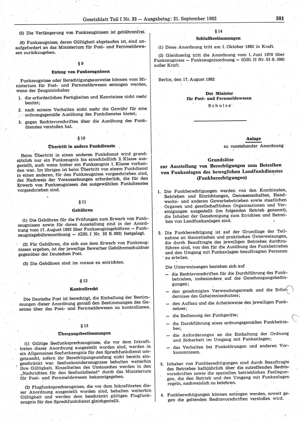 Gesetzblatt (GBl.) der Deutschen Demokratischen Republik (DDR) Teil Ⅰ 1982, Seite 581 (GBl. DDR Ⅰ 1982, S. 581)