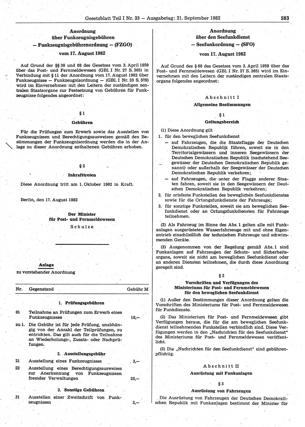 Gesetzblatt (GBl.) der Deutschen Demokratischen Republik (DDR) Teil Ⅰ 1982, Seite 583 (GBl. DDR Ⅰ 1982, S. 583)