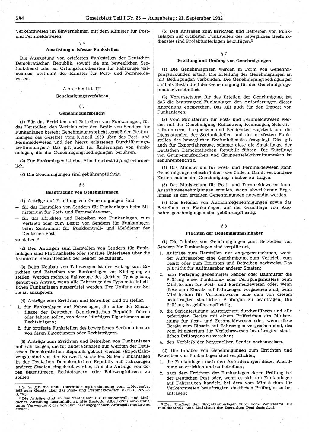 Gesetzblatt (GBl.) der Deutschen Demokratischen Republik (DDR) Teil Ⅰ 1982, Seite 584 (GBl. DDR Ⅰ 1982, S. 584)
