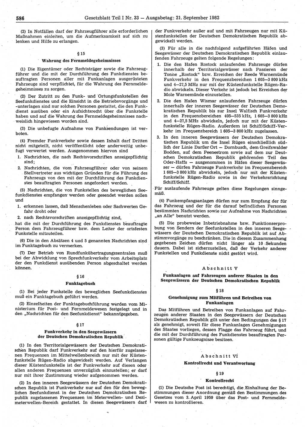 Gesetzblatt (GBl.) der Deutschen Demokratischen Republik (DDR) Teil Ⅰ 1982, Seite 586 (GBl. DDR Ⅰ 1982, S. 586)