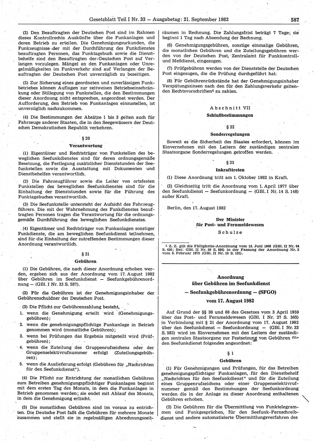 Gesetzblatt (GBl.) der Deutschen Demokratischen Republik (DDR) Teil Ⅰ 1982, Seite 587 (GBl. DDR Ⅰ 1982, S. 587)