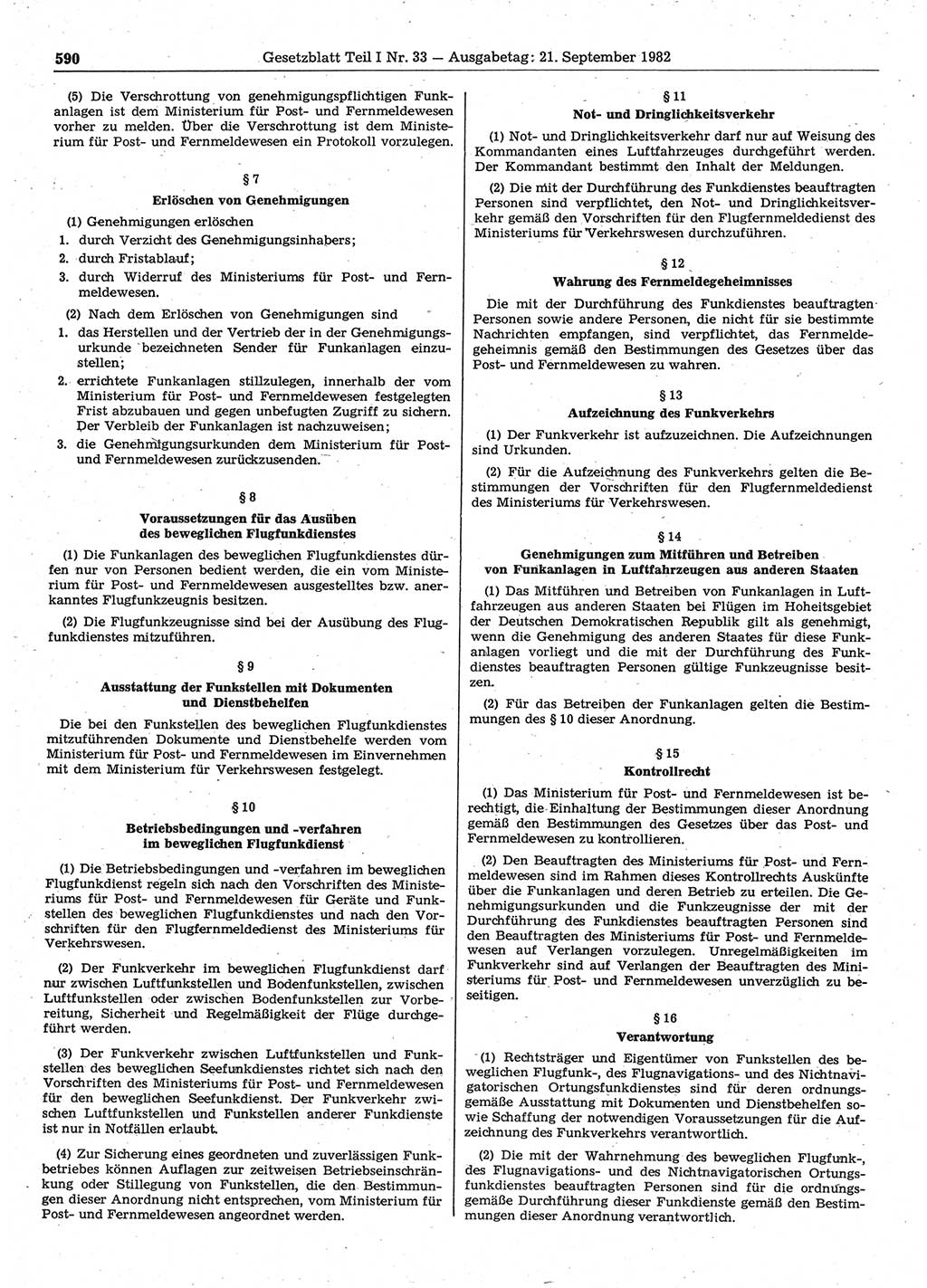 Gesetzblatt (GBl.) der Deutschen Demokratischen Republik (DDR) Teil Ⅰ 1982, Seite 590 (GBl. DDR Ⅰ 1982, S. 590)