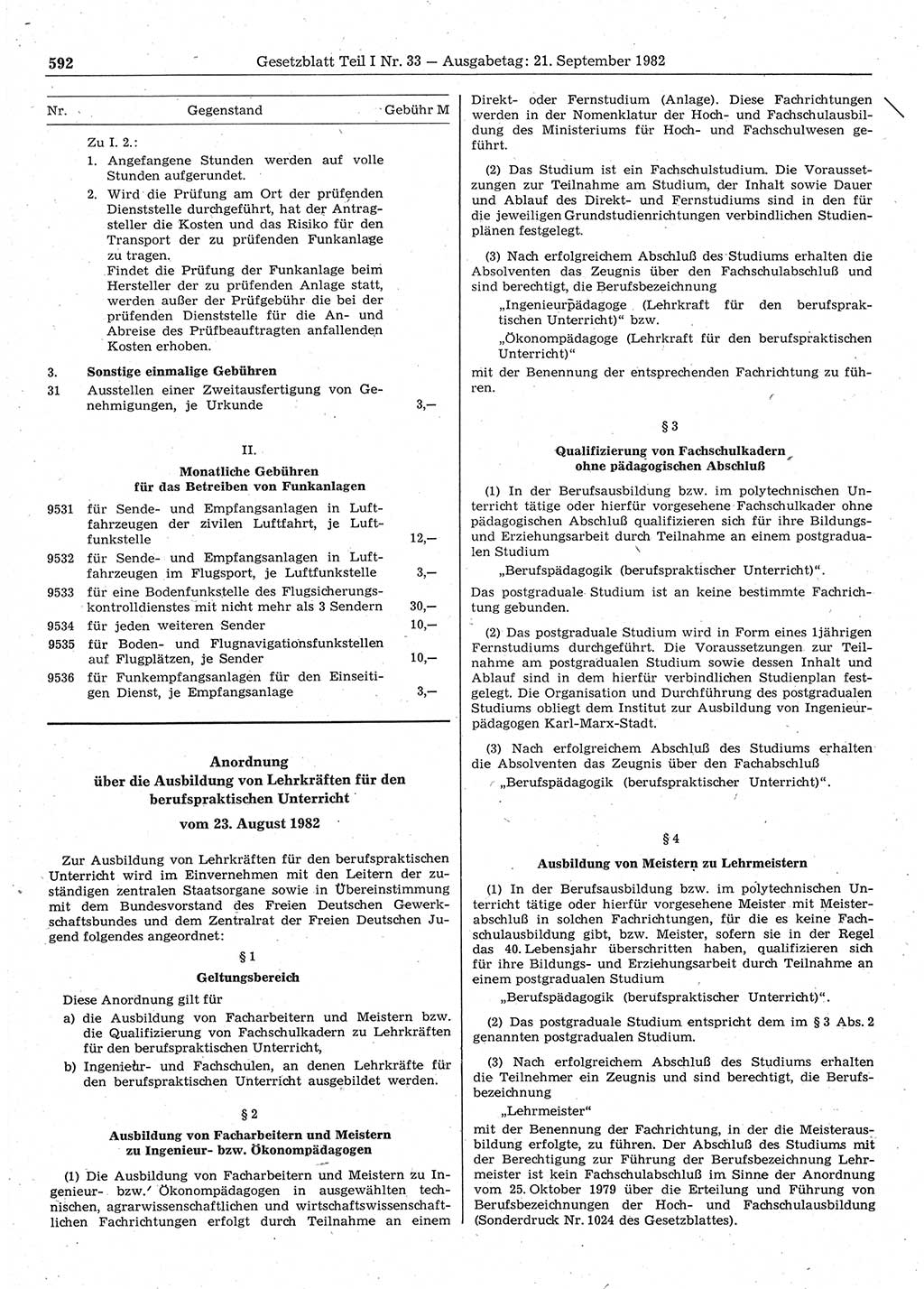 Gesetzblatt (GBl.) der Deutschen Demokratischen Republik (DDR) Teil Ⅰ 1982, Seite 592 (GBl. DDR Ⅰ 1982, S. 592)