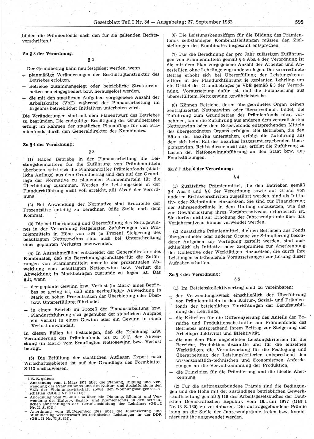 Gesetzblatt (GBl.) der Deutschen Demokratischen Republik (DDR) Teil Ⅰ 1982, Seite 599 (GBl. DDR Ⅰ 1982, S. 599)