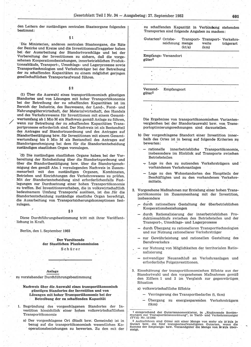 Gesetzblatt (GBl.) der Deutschen Demokratischen Republik (DDR) Teil Ⅰ 1982, Seite 601 (GBl. DDR Ⅰ 1982, S. 601)