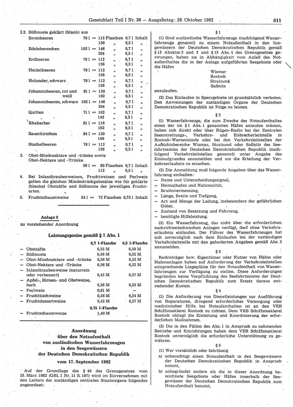 Gesetzblatt (GBl.) der Deutschen Demokratischen Republik (DDR) Teil Ⅰ 1982, Seite 611 (GBl. DDR Ⅰ 1982, S. 611)