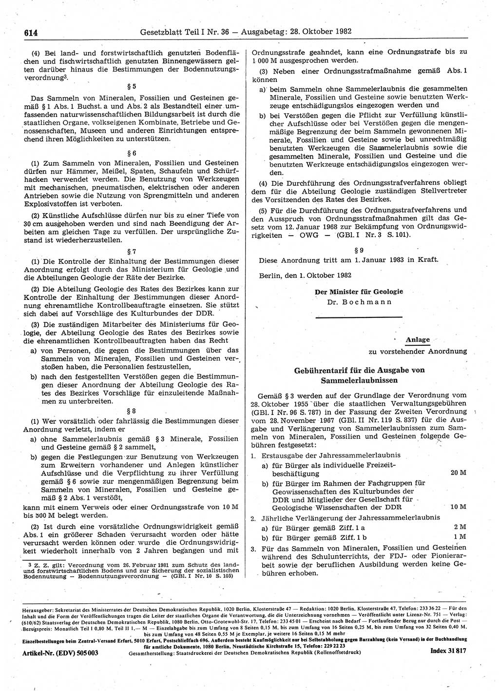 Gesetzblatt (GBl.) der Deutschen Demokratischen Republik (DDR) Teil Ⅰ 1982, Seite 614 (GBl. DDR Ⅰ 1982, S. 614)