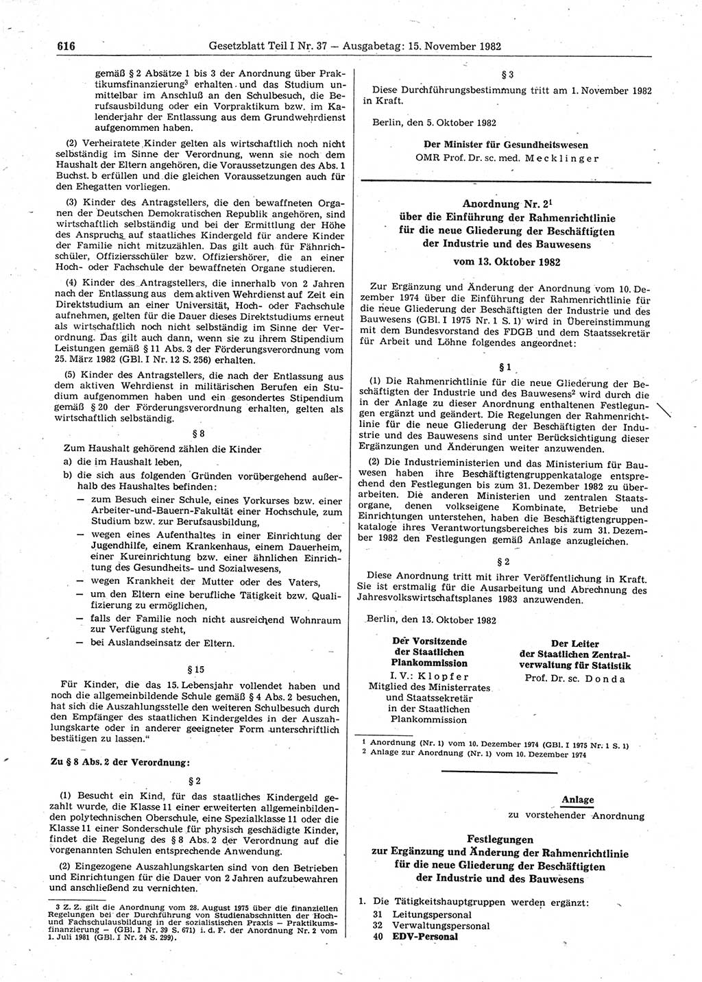 Gesetzblatt (GBl.) der Deutschen Demokratischen Republik (DDR) Teil Ⅰ 1982, Seite 616 (GBl. DDR Ⅰ 1982, S. 616)
