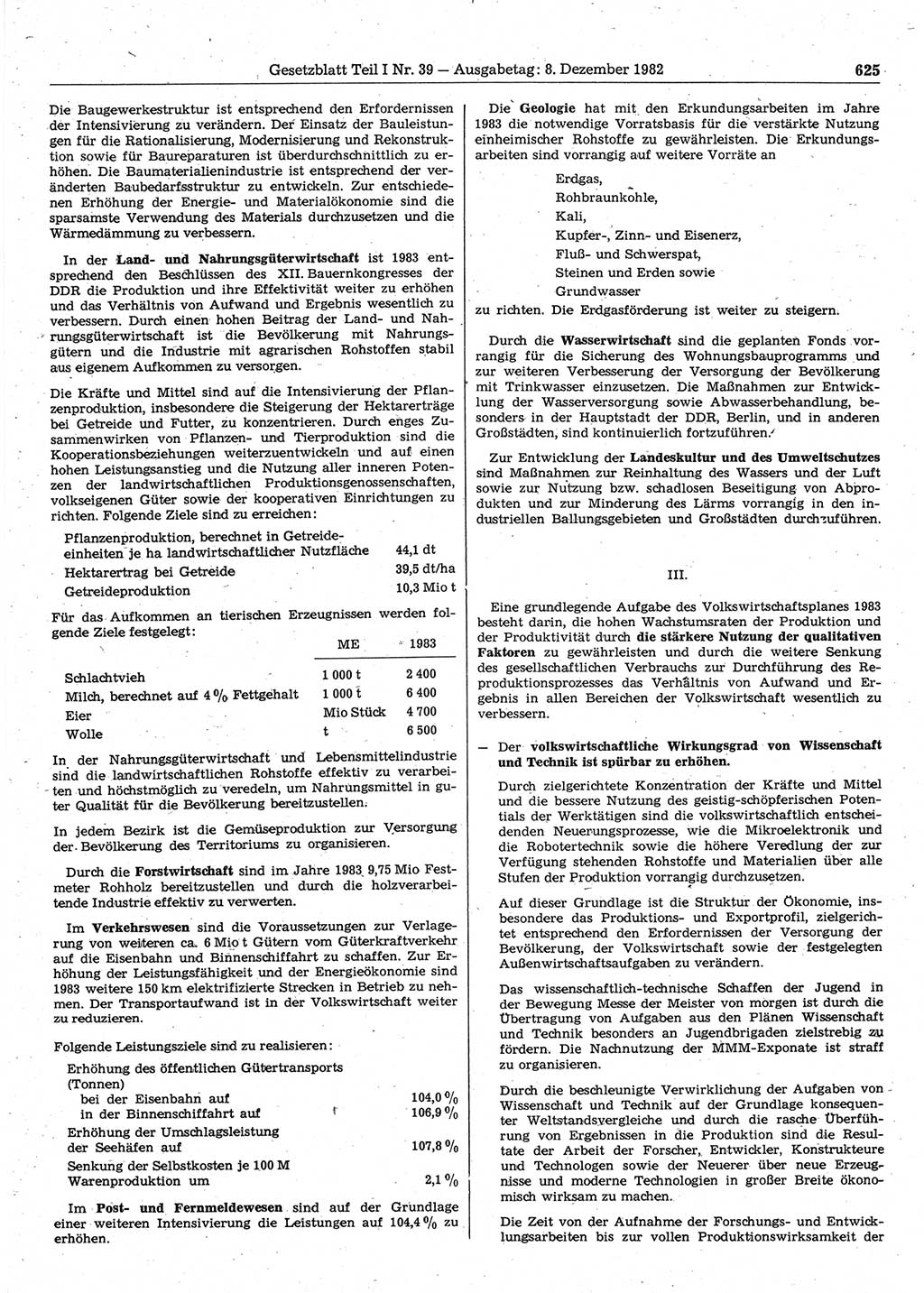 Gesetzblatt (GBl.) der Deutschen Demokratischen Republik (DDR) Teil Ⅰ 1982, Seite 625 (GBl. DDR Ⅰ 1982, S. 625)