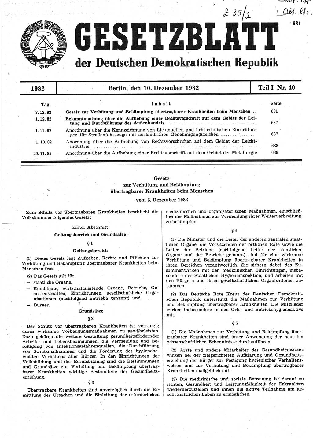 Gesetzblatt (GBl.) der Deutschen Demokratischen Republik (DDR) Teil Ⅰ 1982, Seite 631 (GBl. DDR Ⅰ 1982, S. 631)