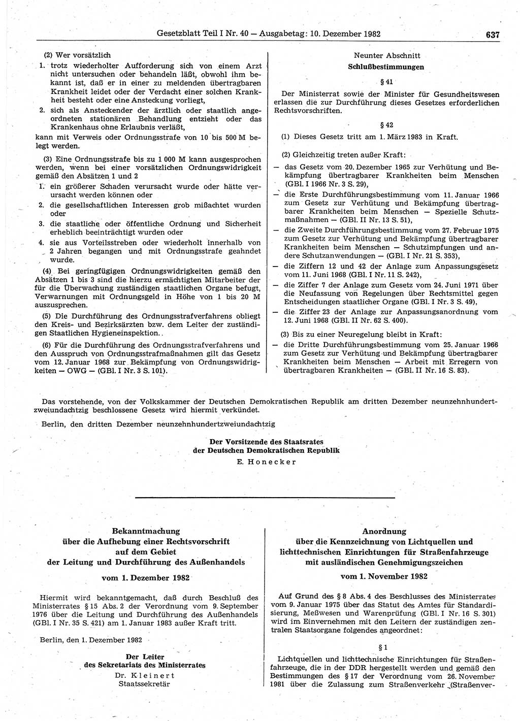 Gesetzblatt (GBl.) der Deutschen Demokratischen Republik (DDR) Teil Ⅰ 1982, Seite 637 (GBl. DDR Ⅰ 1982, S. 637)