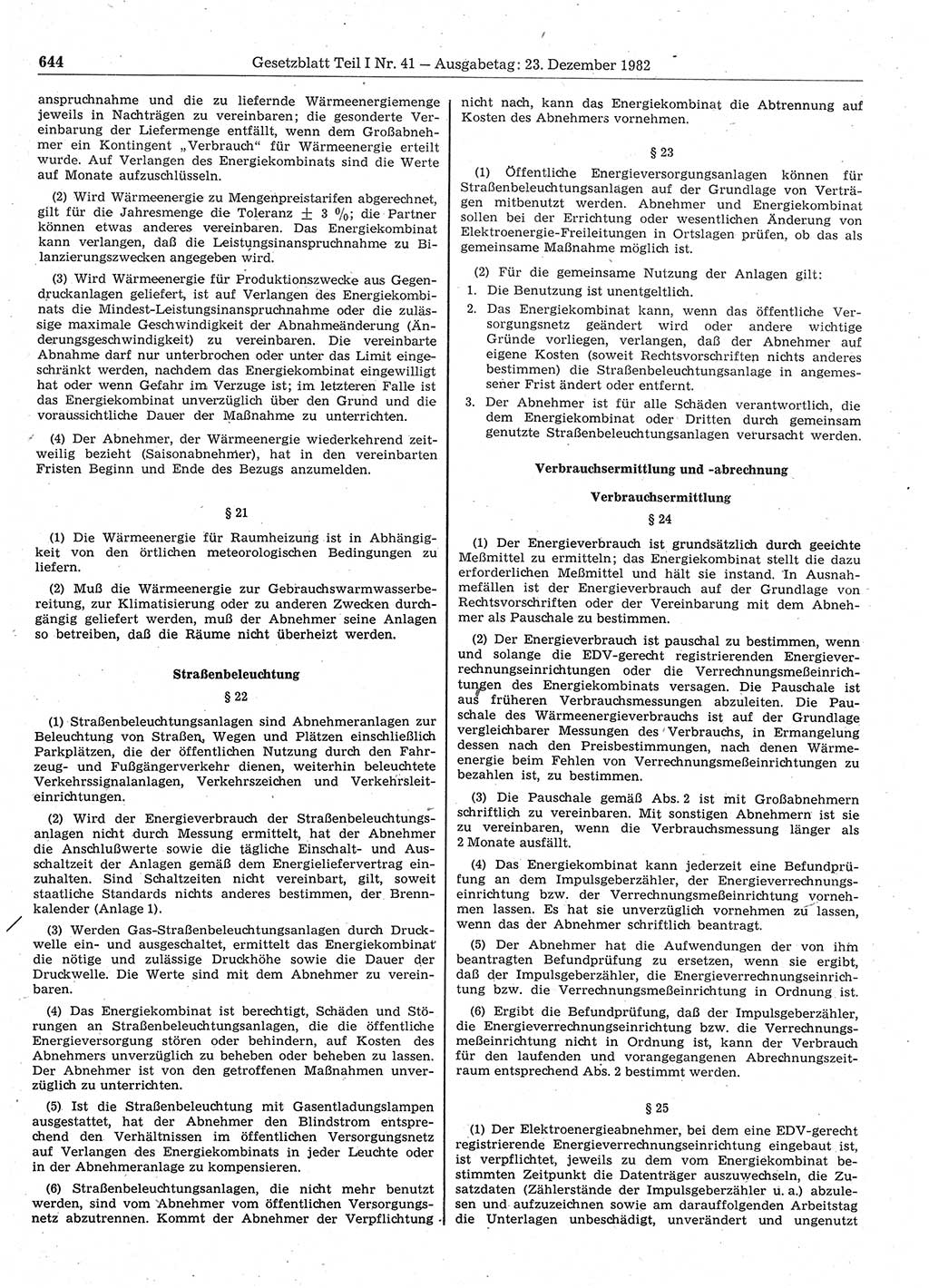 Gesetzblatt (GBl.) der Deutschen Demokratischen Republik (DDR) Teil Ⅰ 1982, Seite 644 (GBl. DDR Ⅰ 1982, S. 644)
