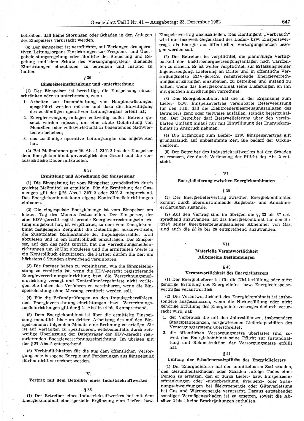 Gesetzblatt (GBl.) der Deutschen Demokratischen Republik (DDR) Teil Ⅰ 1982, Seite 647 (GBl. DDR Ⅰ 1982, S. 647)