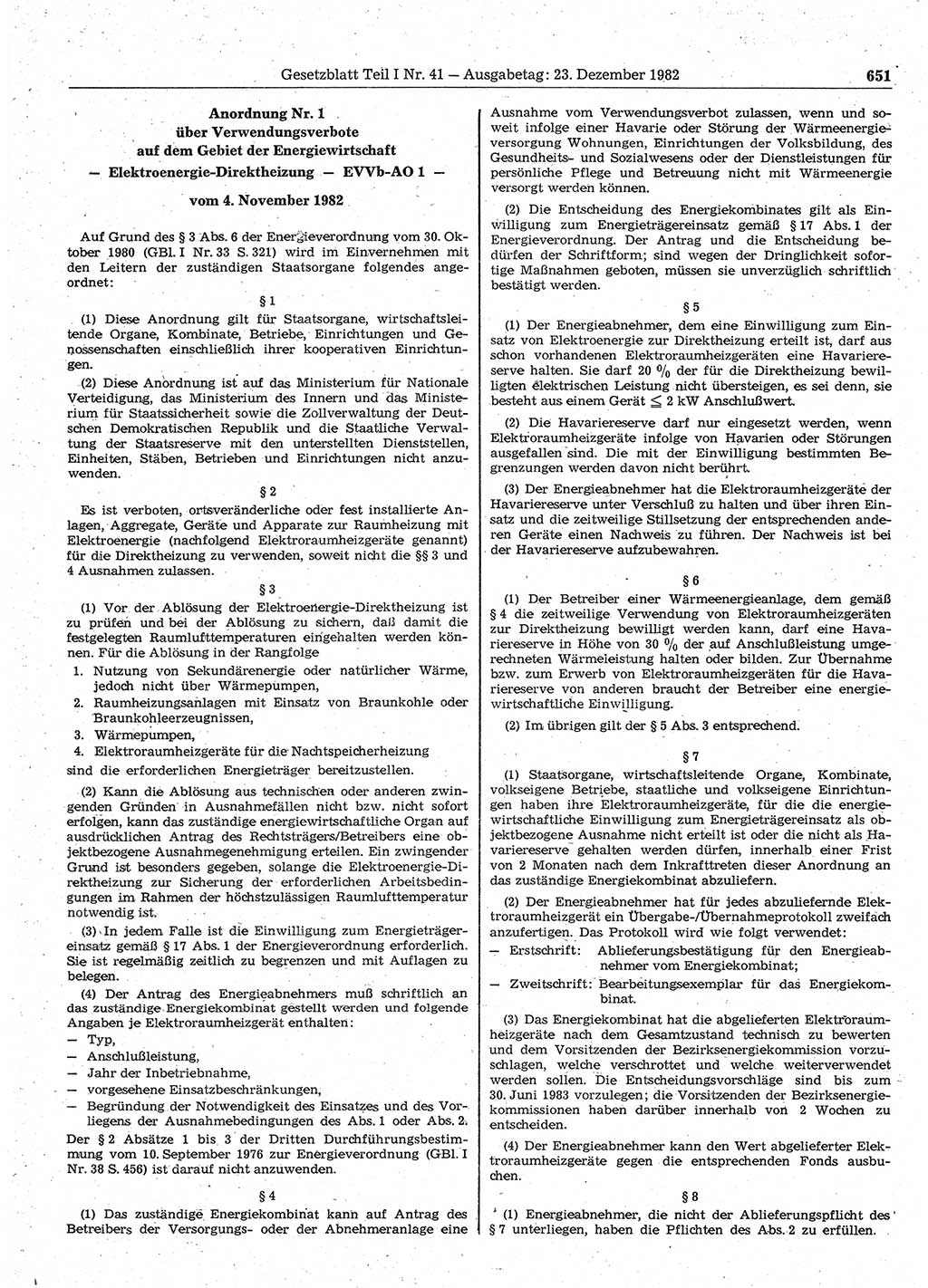 Gesetzblatt (GBl.) der Deutschen Demokratischen Republik (DDR) Teil Ⅰ 1982, Seite 651 (GBl. DDR Ⅰ 1982, S. 651)
